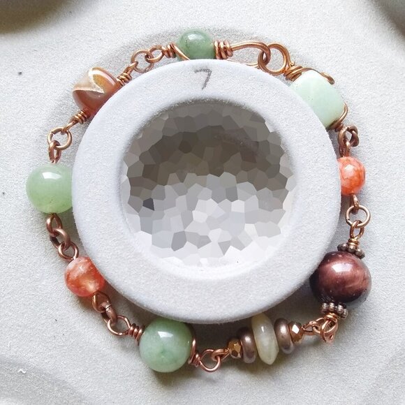 Uniquely Hand Crafted! Aventurine Agate Jasper Carnelian + Copper Bracelet - Picture 6 of 7